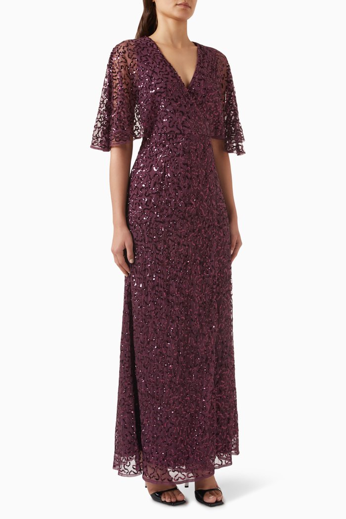 

Embellished Faux-wrap Maxi Dress, Purple