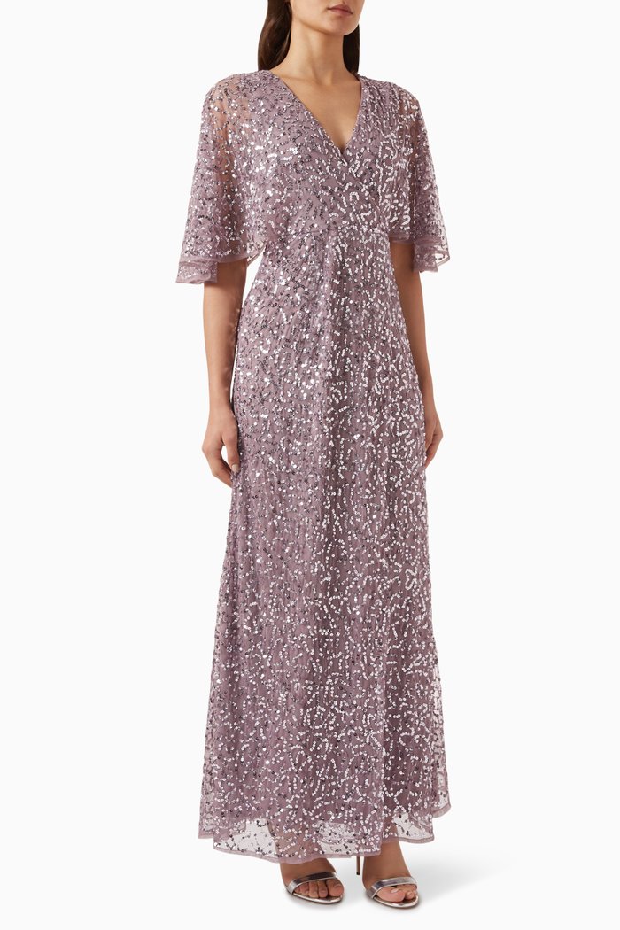 

Embellished Faux-wrap Maxi Dress, Purple