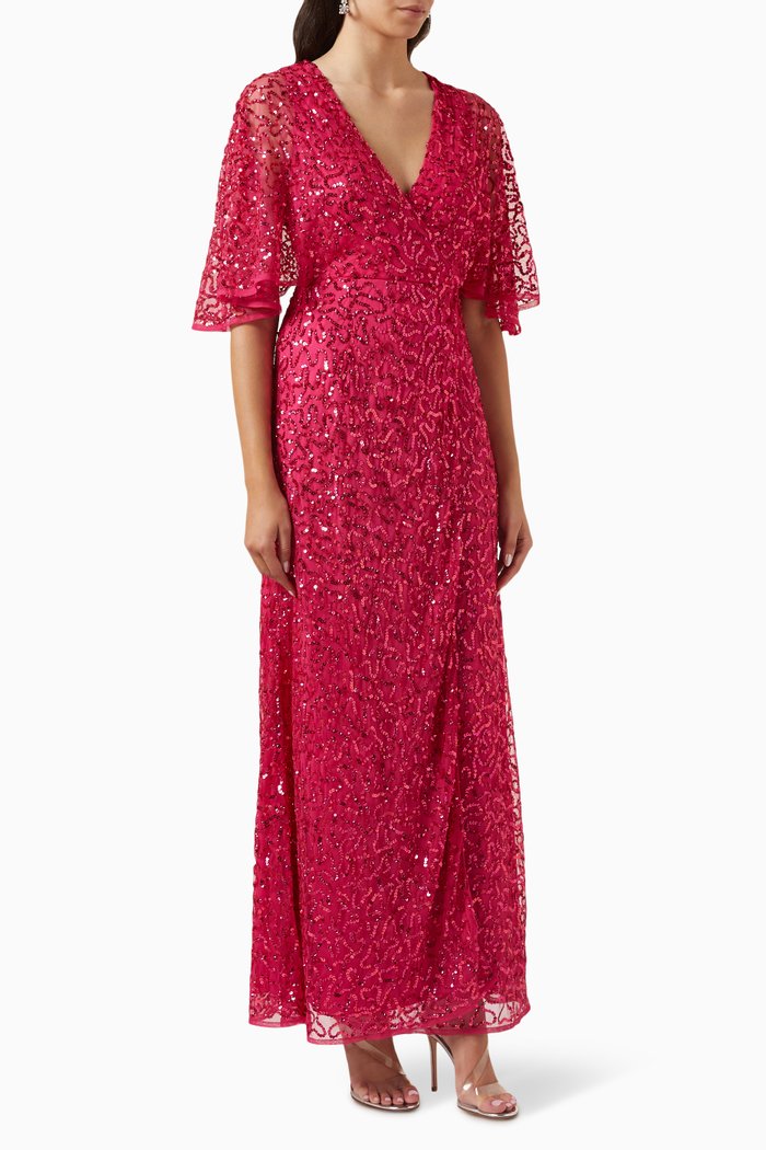 

Embellished Faux-wrap Maxi Dress, Pink