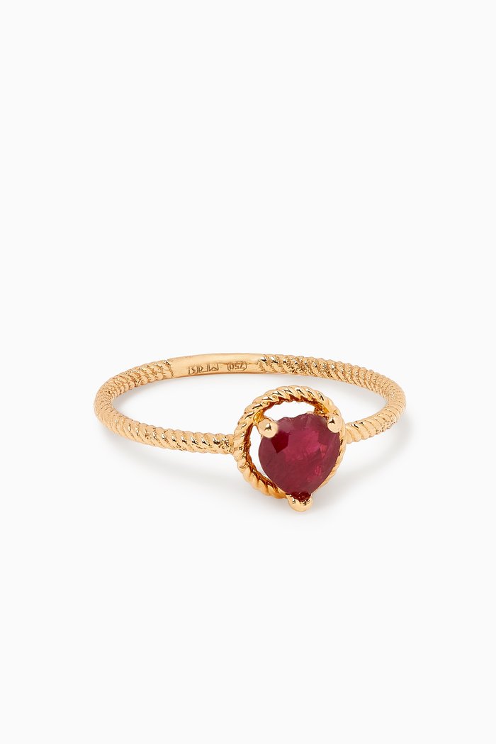 

Unity Solitare Ruby Heart Ring in 18kt Gold, Yellow