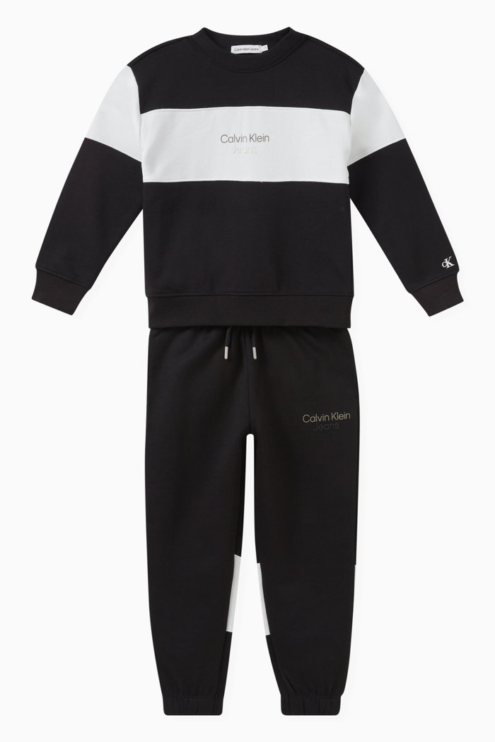 

Colour-block Sweatshirt & Sweatpants Set in Organic Cotton Jersey Blend, Black