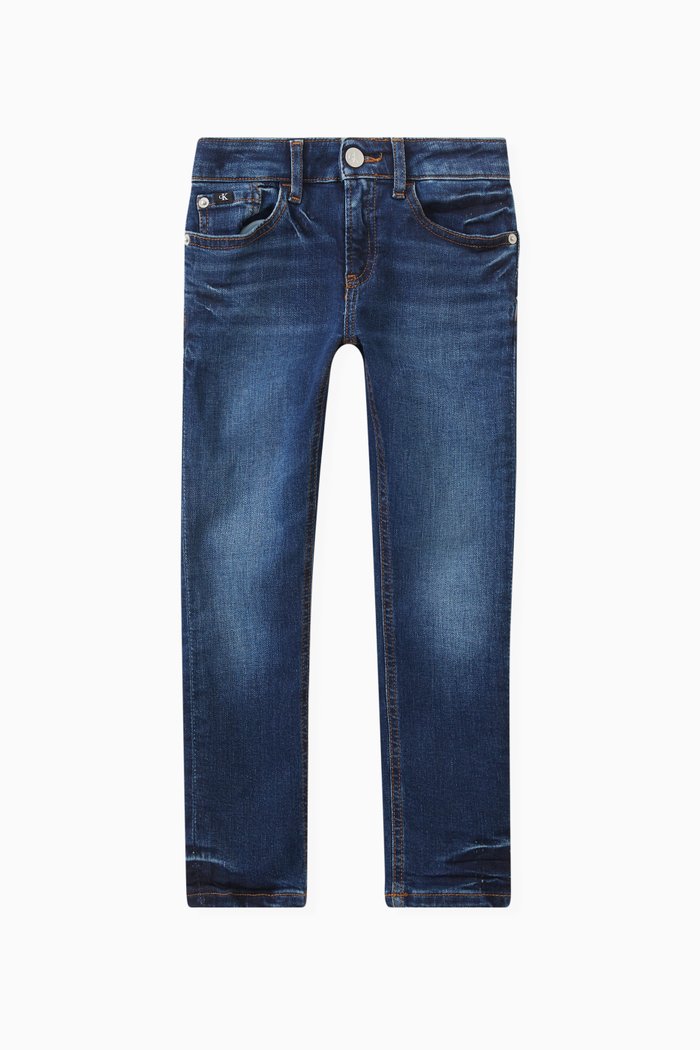 

Logo-badge Skinny Denim Jeans in Cotton, Blue