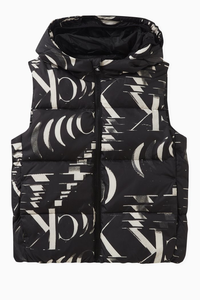 

Monogram-print Puffer Vest, Black