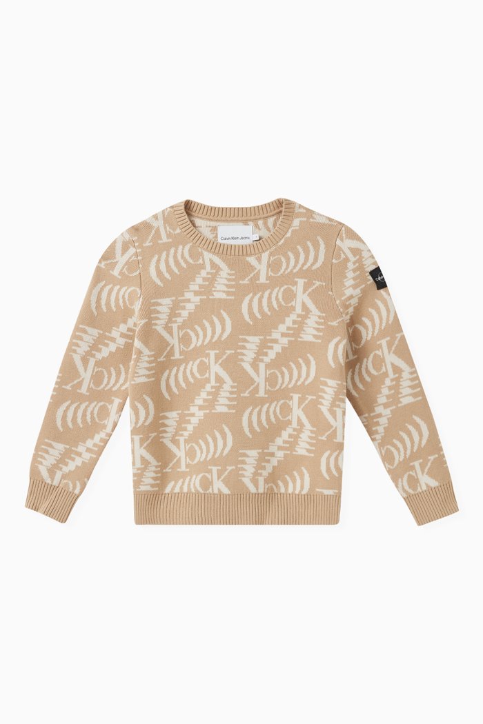 

Glitched Monogram Sweater in Cotton-knit, Neutral