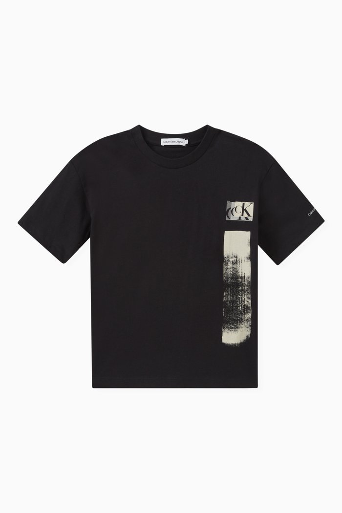 

Glitched Monogram T-shirt in Organic Cotton Jersey Blend, Black