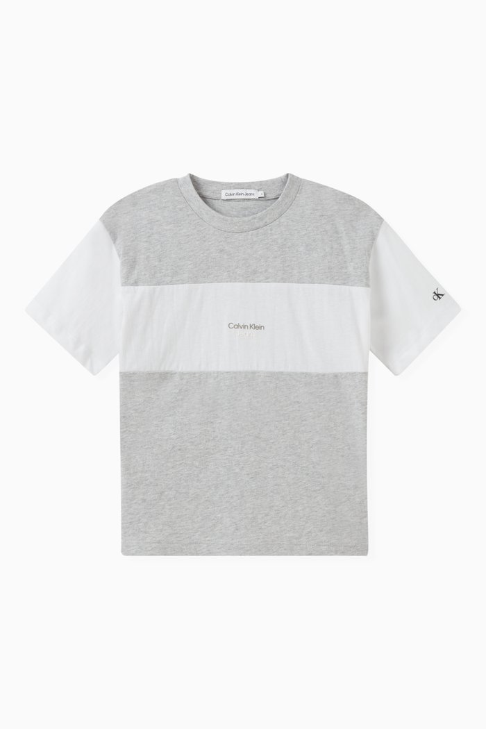

Colour-block Logo T-shirt in Organic Cotton Jersey Blend, Grey