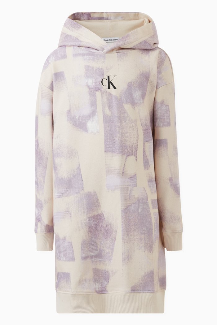

Logo-print Hooded Dress in Cotton, Purple