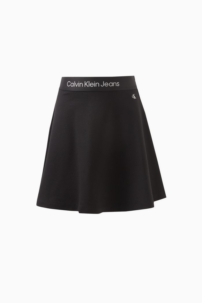 

Logo-Tape Flared Skirt in Viscose Blend, Black
