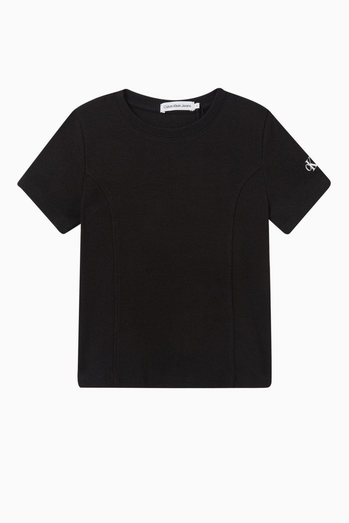

Logo-print Ribbed T-shirt in Cotton, Black