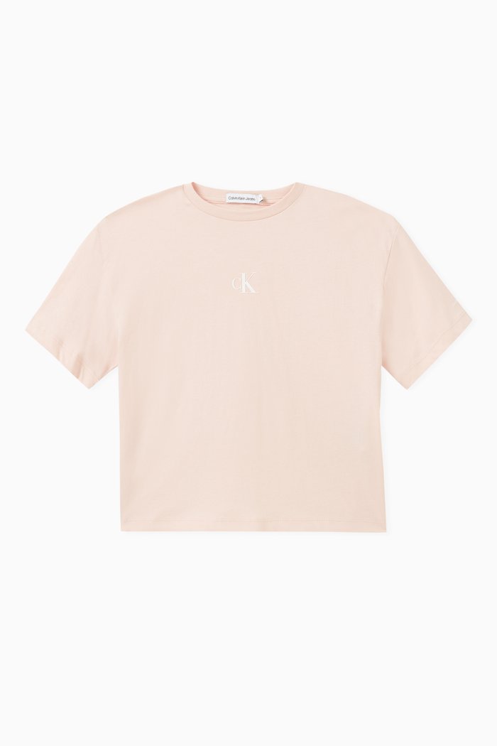 

Logo-Print Boxy-Fit T-shirt in Cotton, Pink