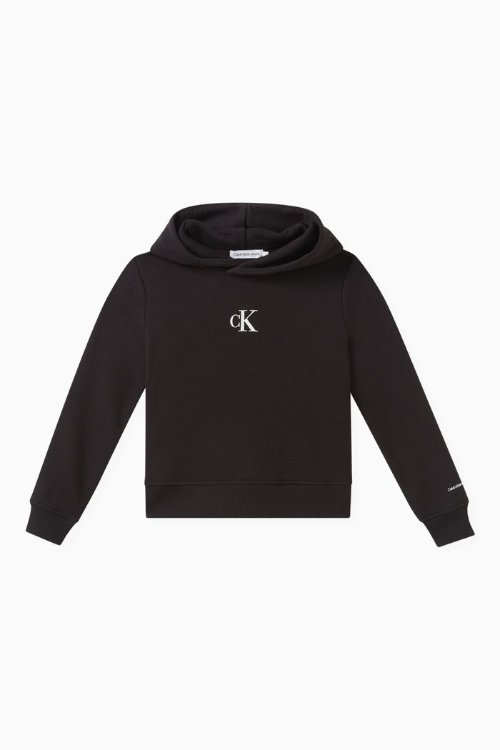 

CK Logo Boxy Hoodie in Cotton Blend, Black