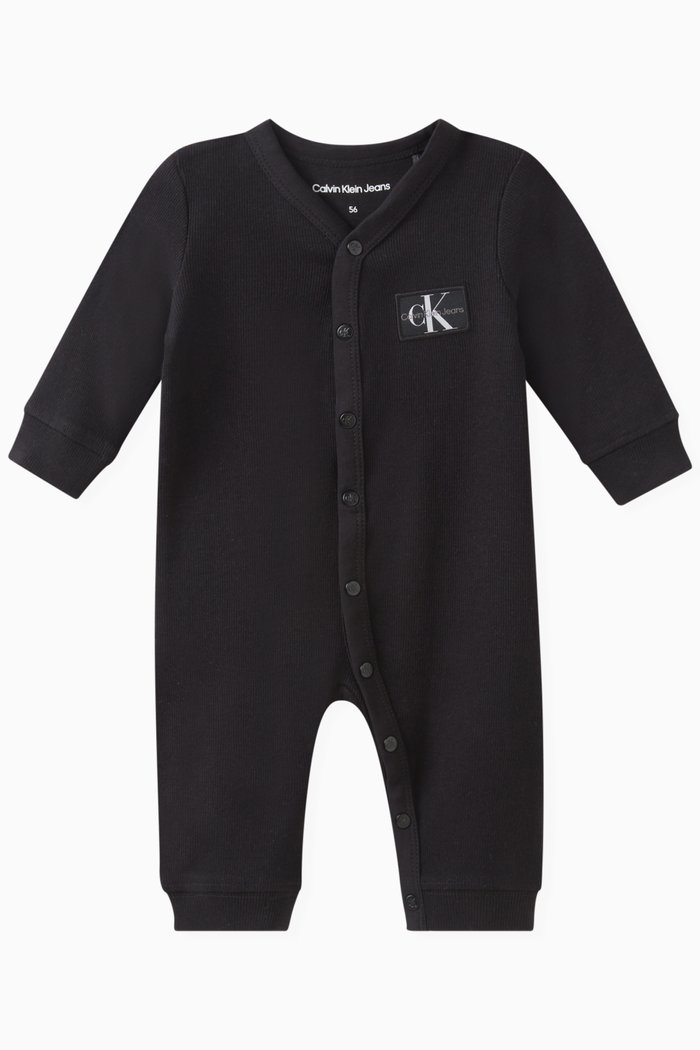 

Onesie in Organic Cotton-blend Ribbed Jersey, Black