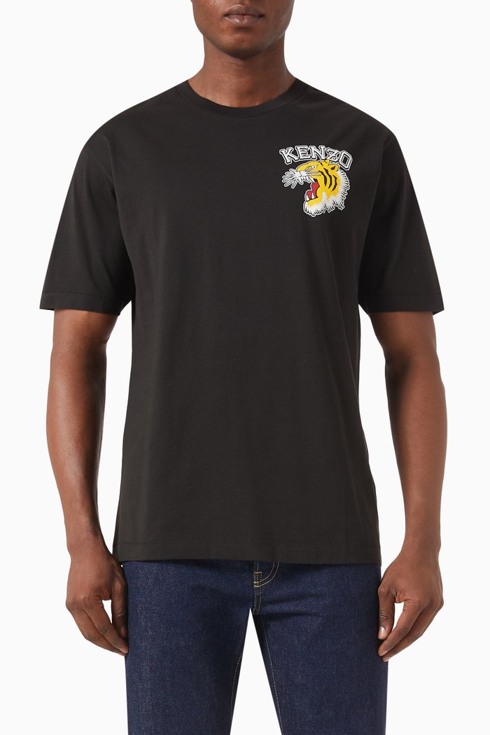 

Tiger Varsity T-Shirt in Cotton, Black