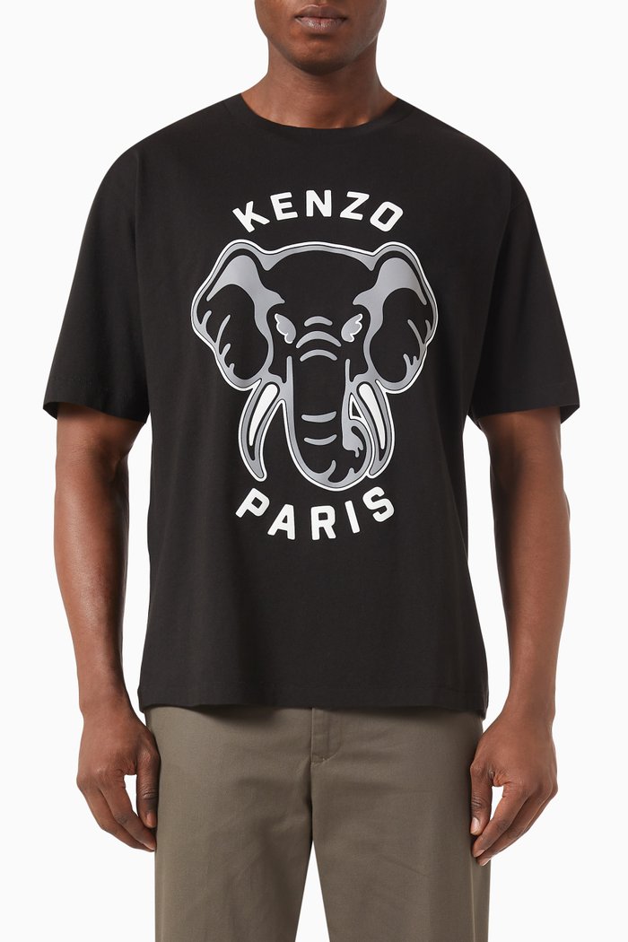 

Elephant Varsity T-Shirt in Cotton, Black