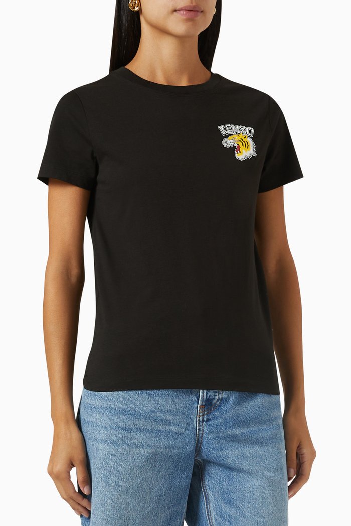 

Varsity Jungle Tiger T-shirt in Cotton, Black