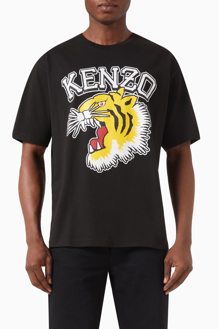 

Tiger Varsity T-Shirt in Cotton, Black