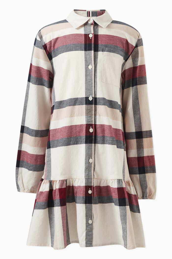 

Check Shirt Dress in Stretch Oxford Cotton, Neutral