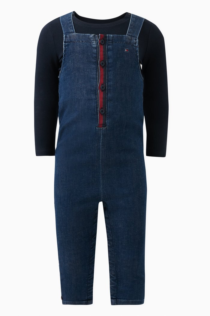

Logo-embroidered Dungaree Set in Cotton, Blue