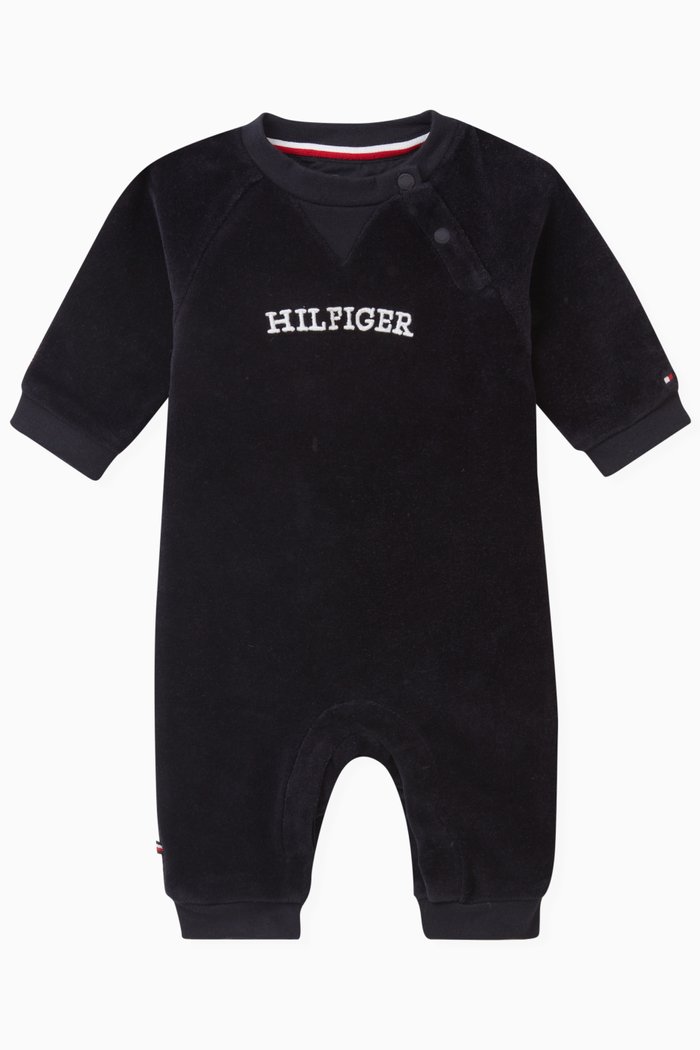 Logo-embroidered Romper in Cotton-blend, Blue