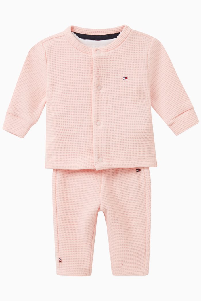 Logo-detail Set in Waffle-knit Cotton, Pink