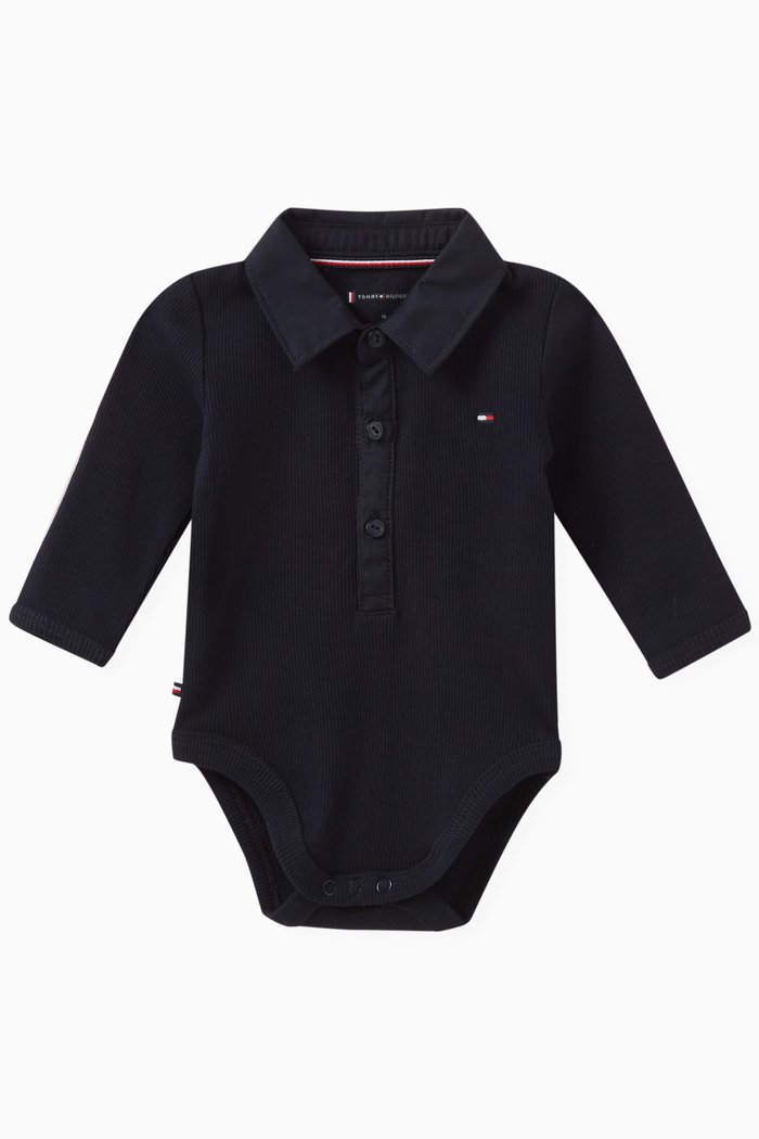 

Logo-embroidered Polo Bodysuit in Cotton, Blue