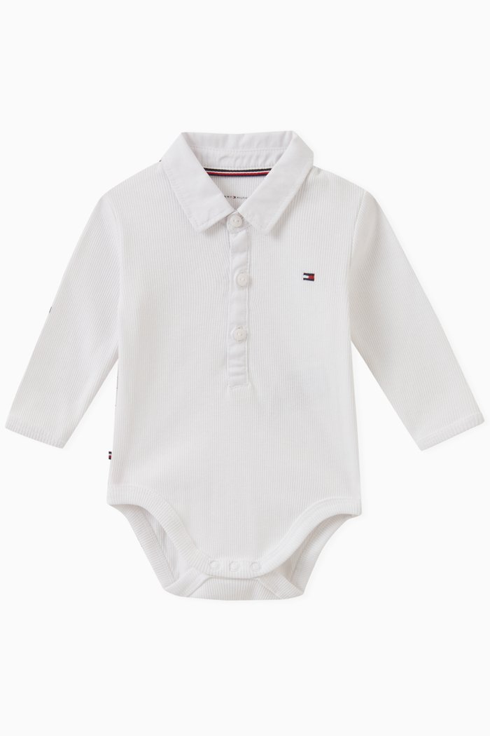 

Logo-embroidered Polo Bodysuit in Cotton, White