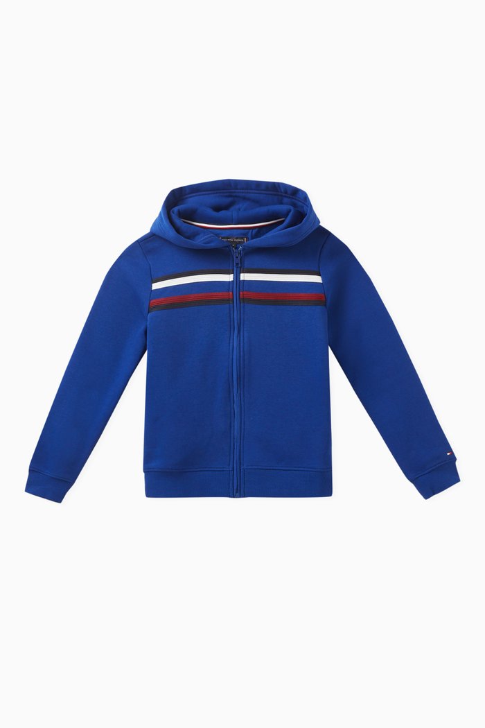 

Global Stripe Hoodie in Cotton Blend, Blue
