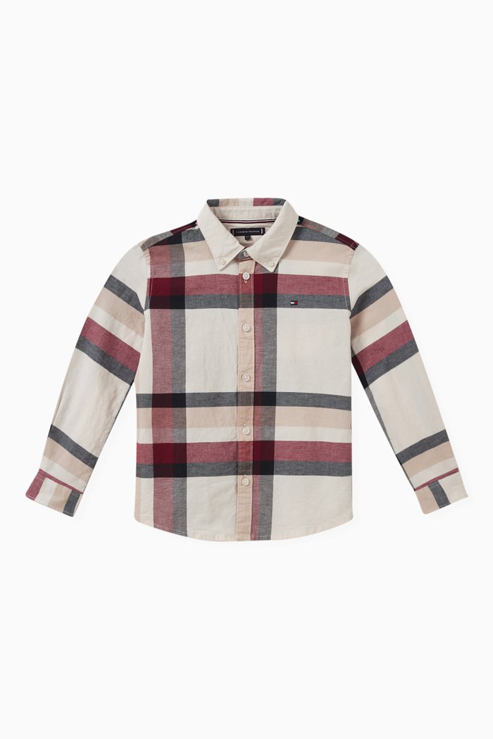 

Global Stripe Check Shirt in Stretch Oxford Cotton, Red