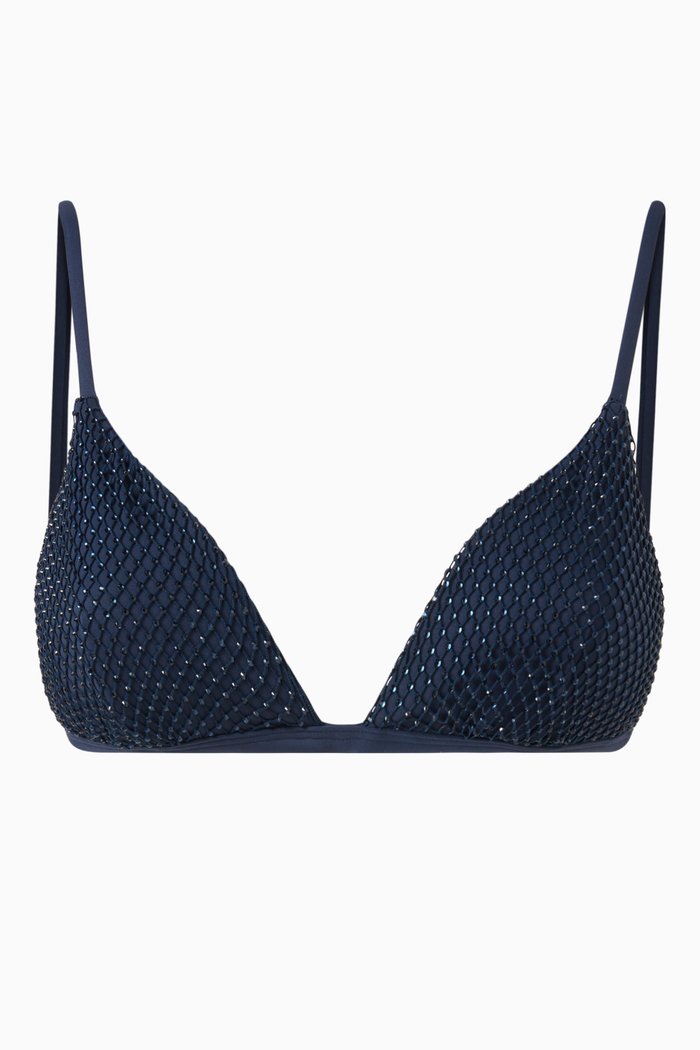 

Joelle Triangle Bikini Top in Crystal Mesh, Blue