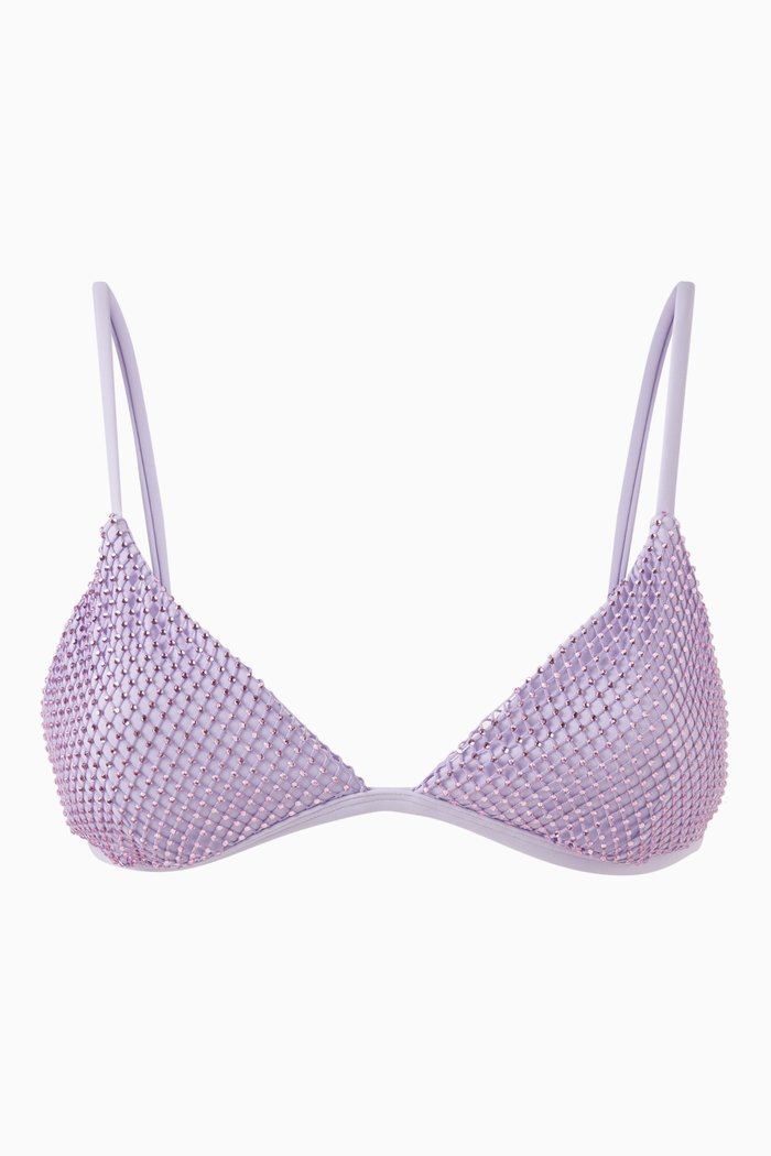 

Joelle Triangle Bikini Top in Crystal Mesh, Purple
