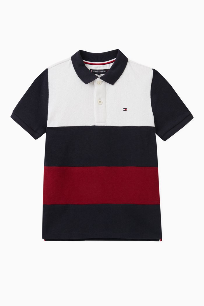 

Colour-block Global Stripe Polo Shirt in Cotton, Red