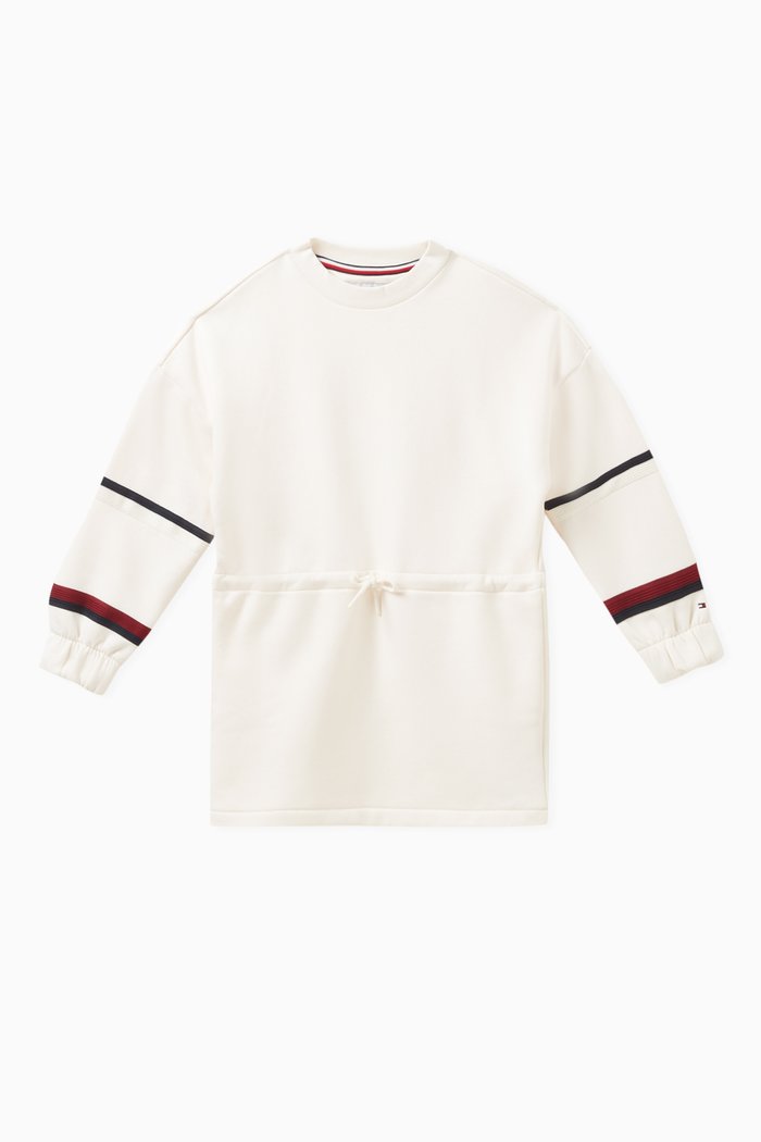 Global Stripe Sweater Dress in Cotton Blend Fleece, Neutral