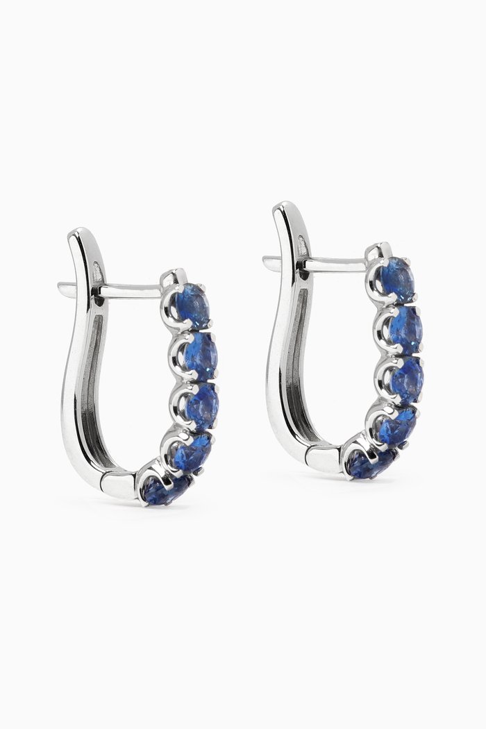 Cascade Sapphire Hoop Earrings in 18kt White Gold, Blue