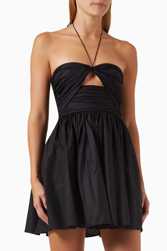 

Bandeau Ruched Mini Dress in Organic Cotton, Black