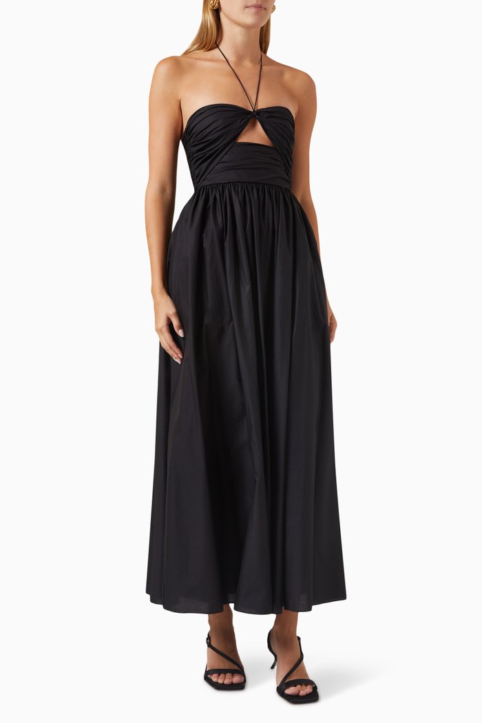 

Bandeau Ruched Maxi Dress in Cotton, Black