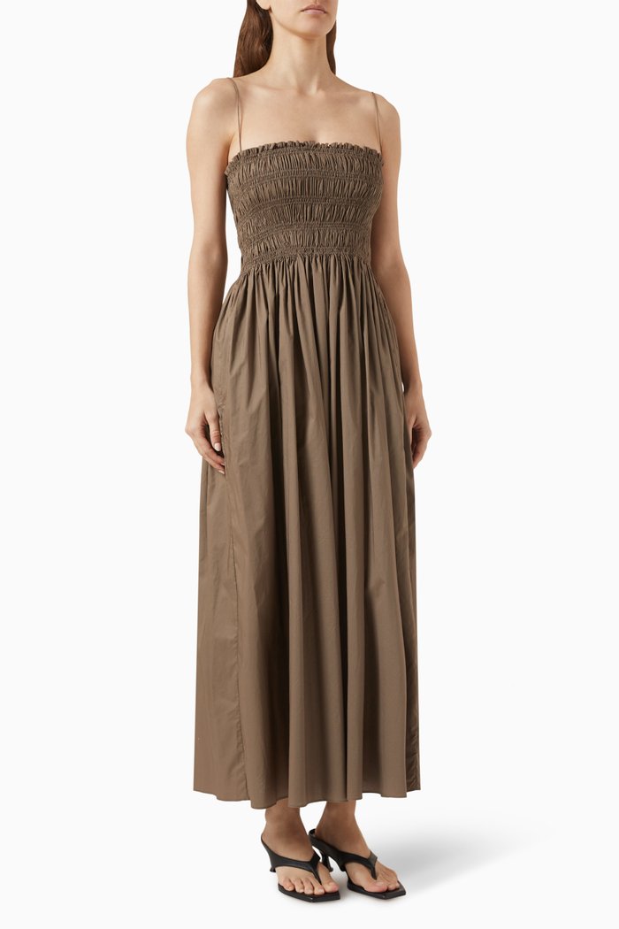 

Shirred Bodice Maxi Dress in Organic Cotton, Green
