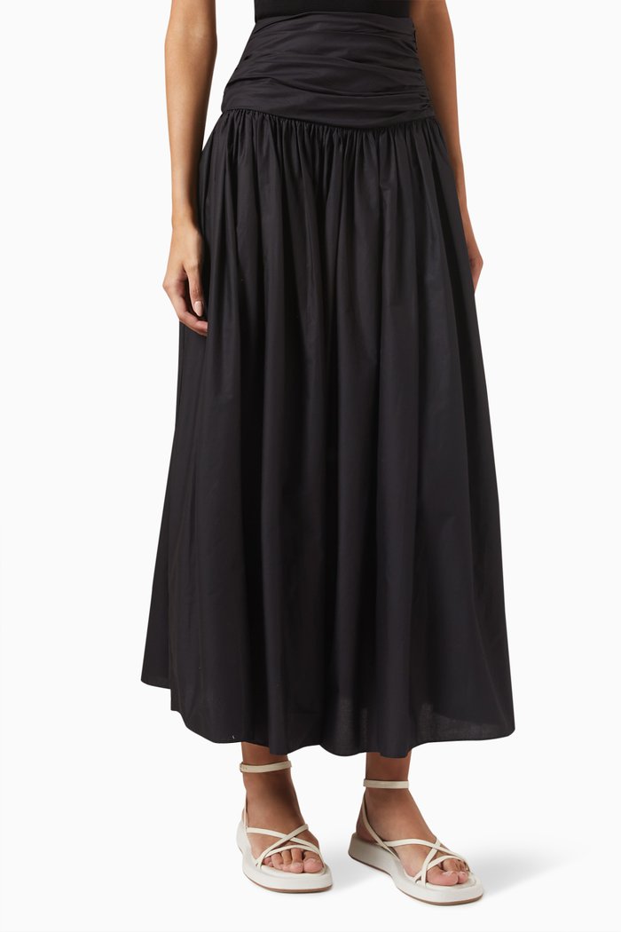 

Rouched Maxi Skirt in Cotton, Black