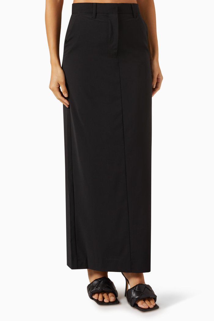 

Relaxed Tailored Maxi Skirt in Wool-blend, Black
