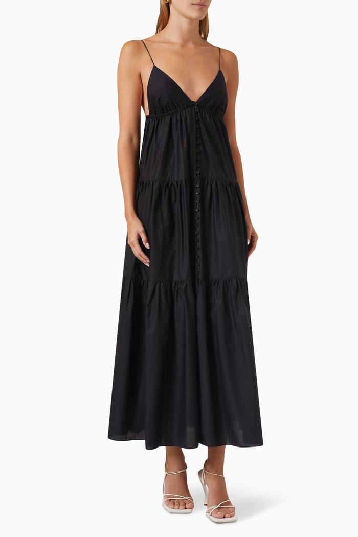 Triangle Tiered Maxi Dress in Organic Cotton, Black