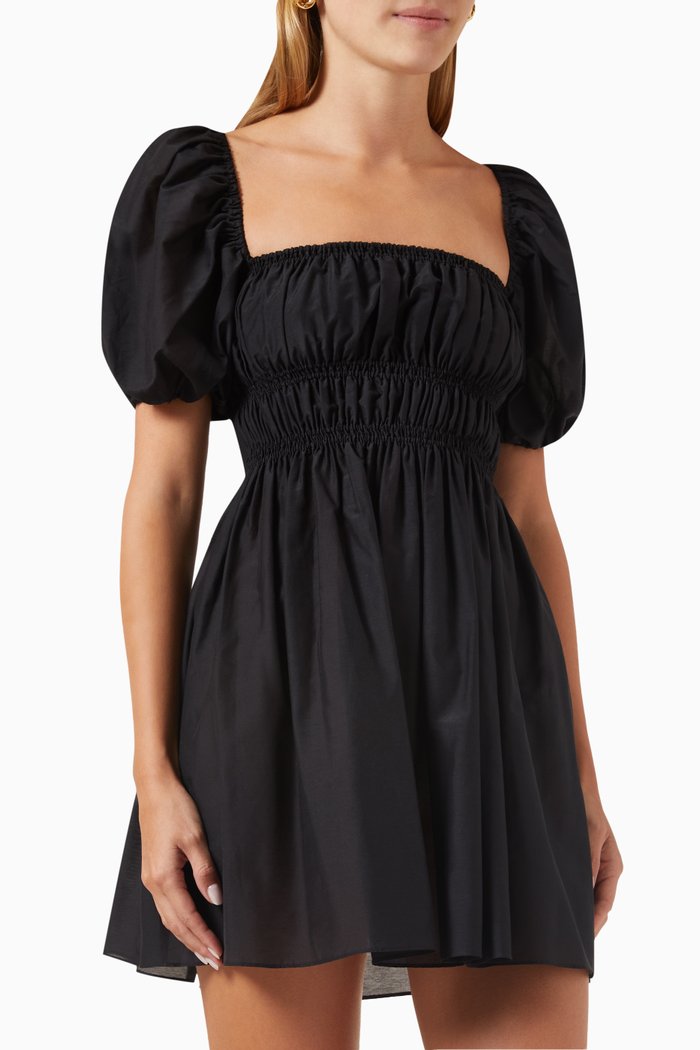 

Shirred Mini Dress in Organic Cotton, Black