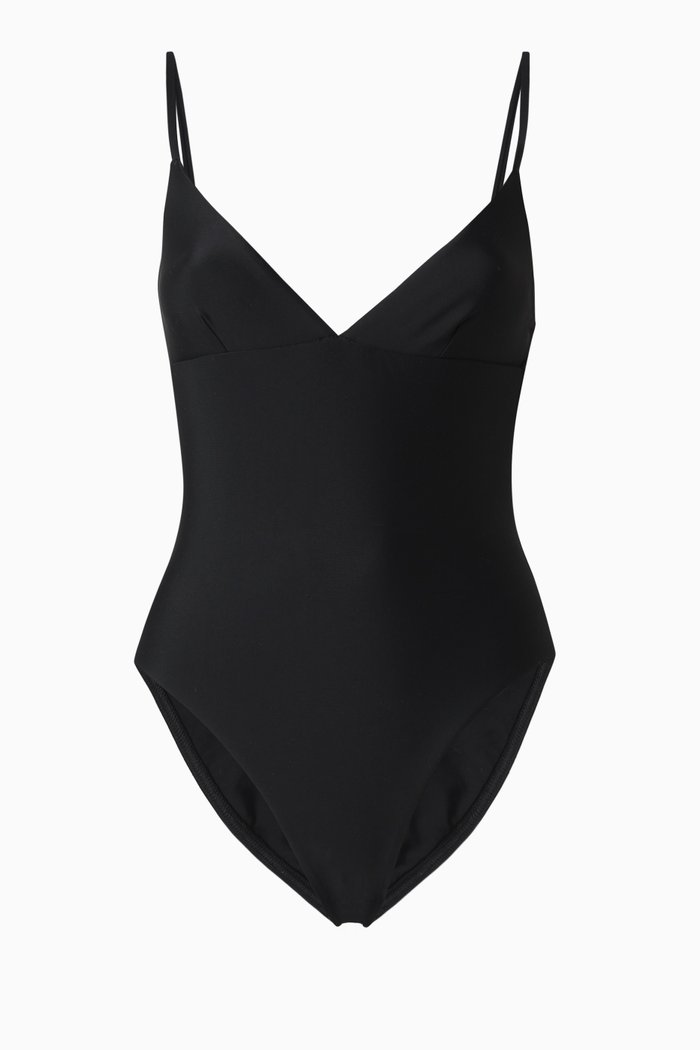 

Plunge One-piece Swimsuit in Recycled-nylon, Black