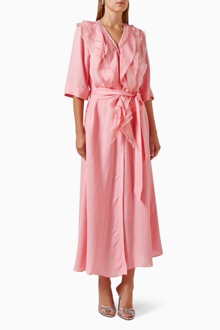

Bead-embellished Belted Dress, Pink