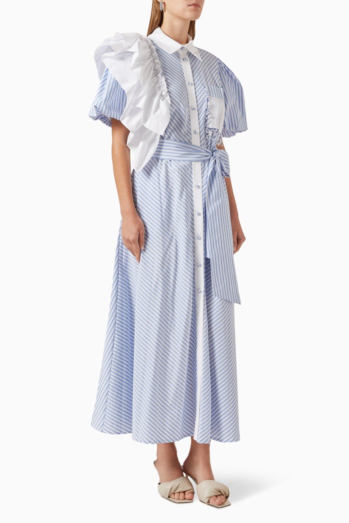 

Striped Frill Shirt Dress, Blue