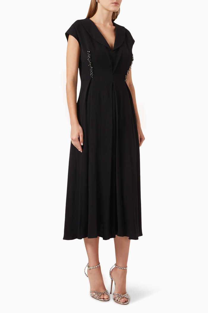 Bead-embellished Dress, Black