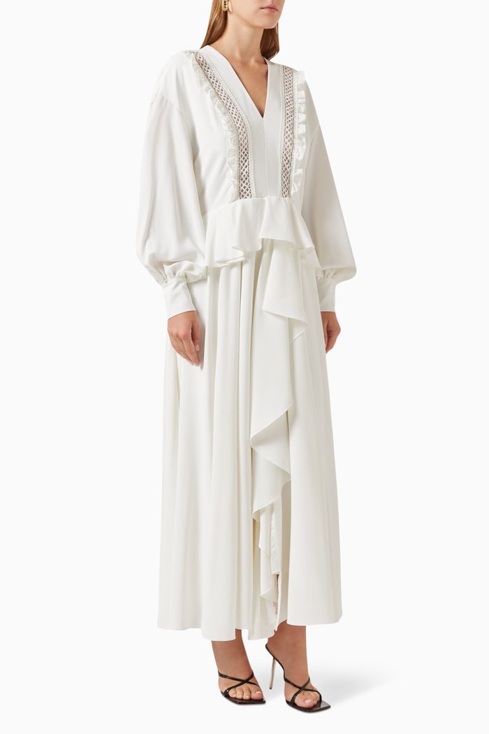 

Frill Peplum Dress, White