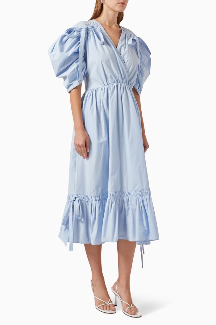 

Puff-sleeve Bow Dress, Blue