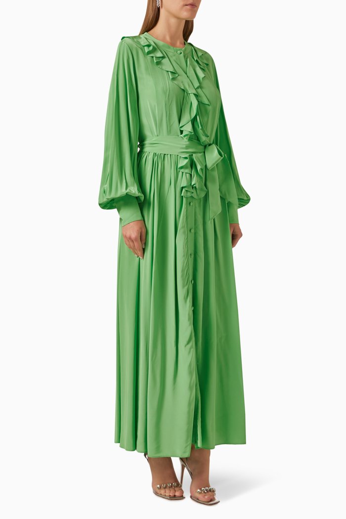 

Frill Belted Shirt Dress, Green