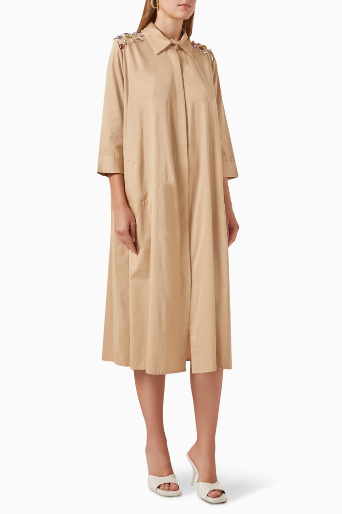 

Embellished Shirt Dress, Brown