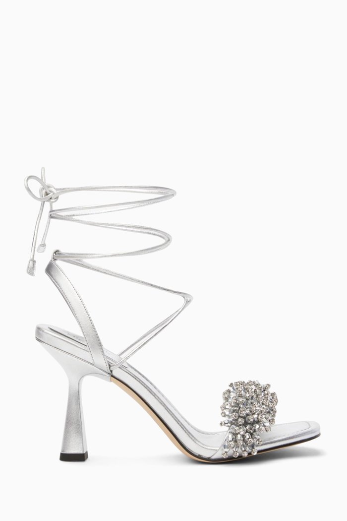 

Lucia Crystal Lace-up Sandals in Leather, Silver