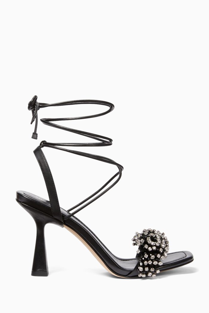 

Lucia Crystal Lace-up Sandals in Leather, Black